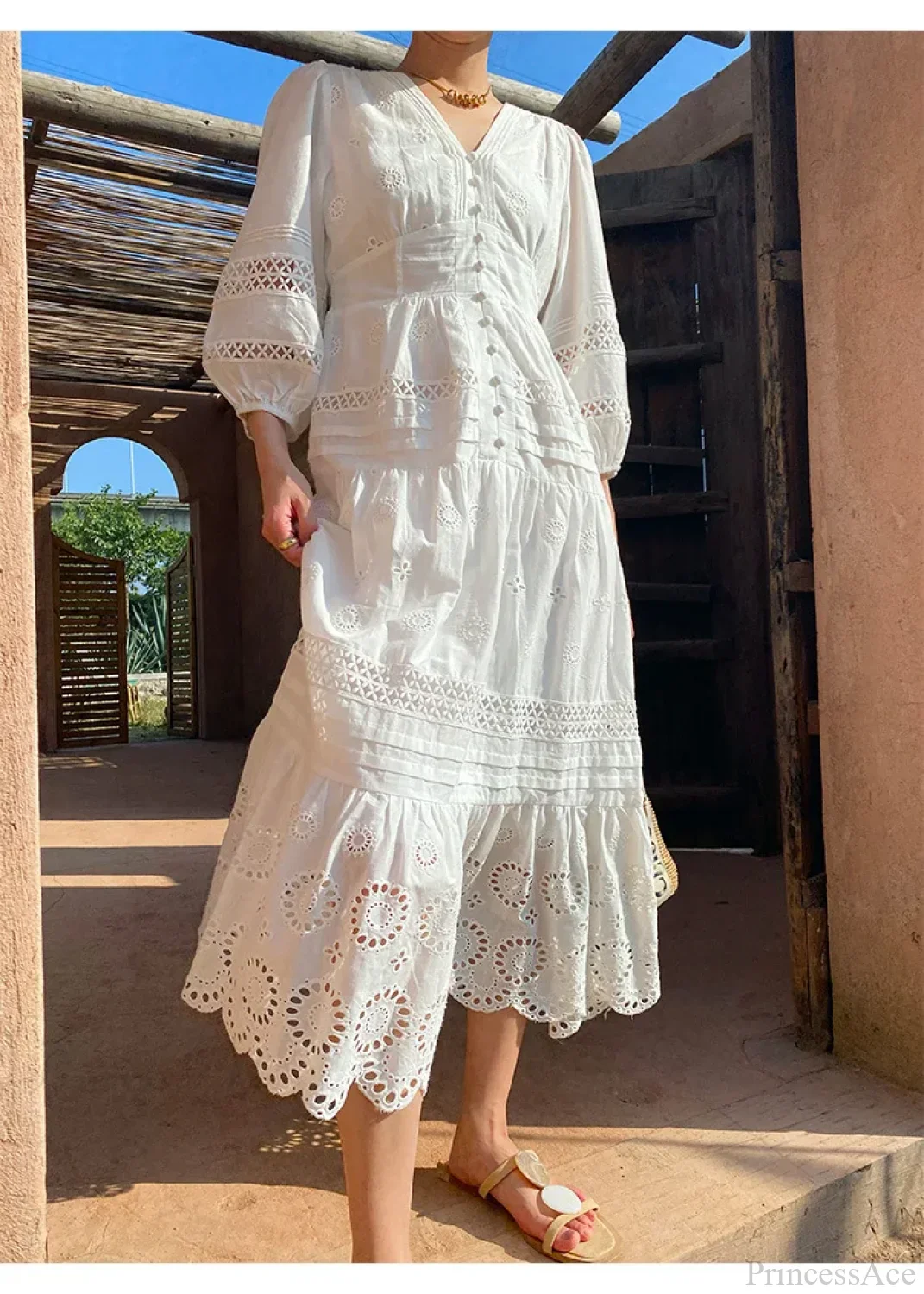 Cotton Floral V-neck Slim Summer Boho Dress - Image 2