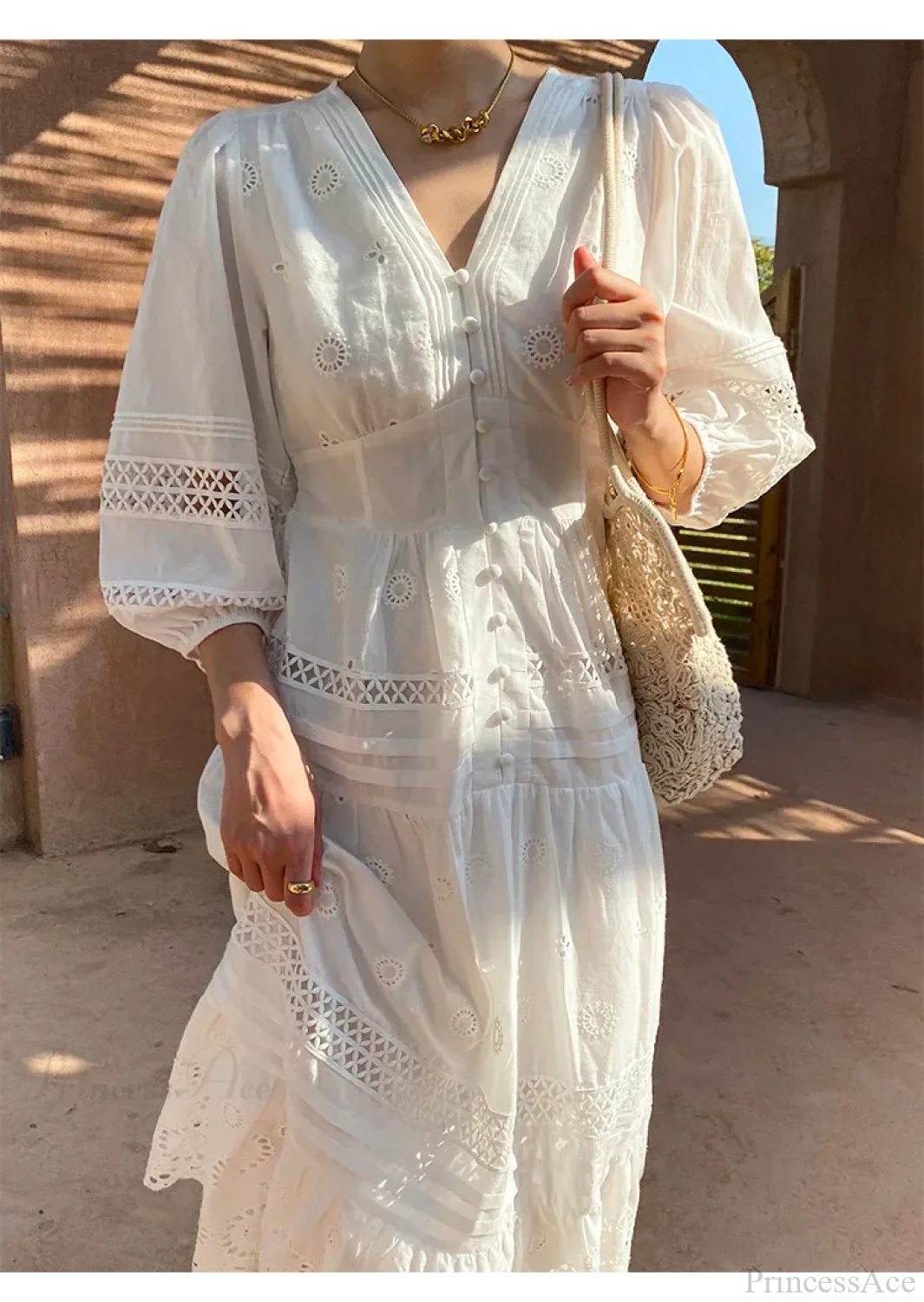 Cotton Floral V-neck Slim Summer Boho Dress - Image 3