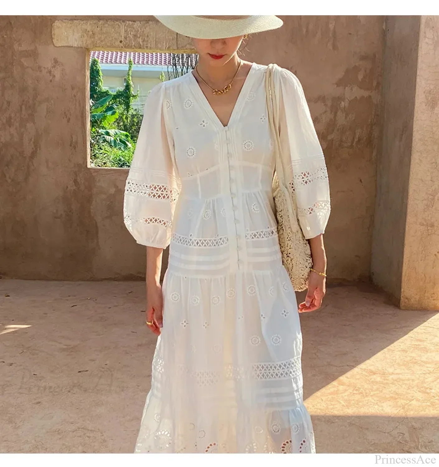 Cotton Floral V-neck Slim Summer Boho Dress - Image 4