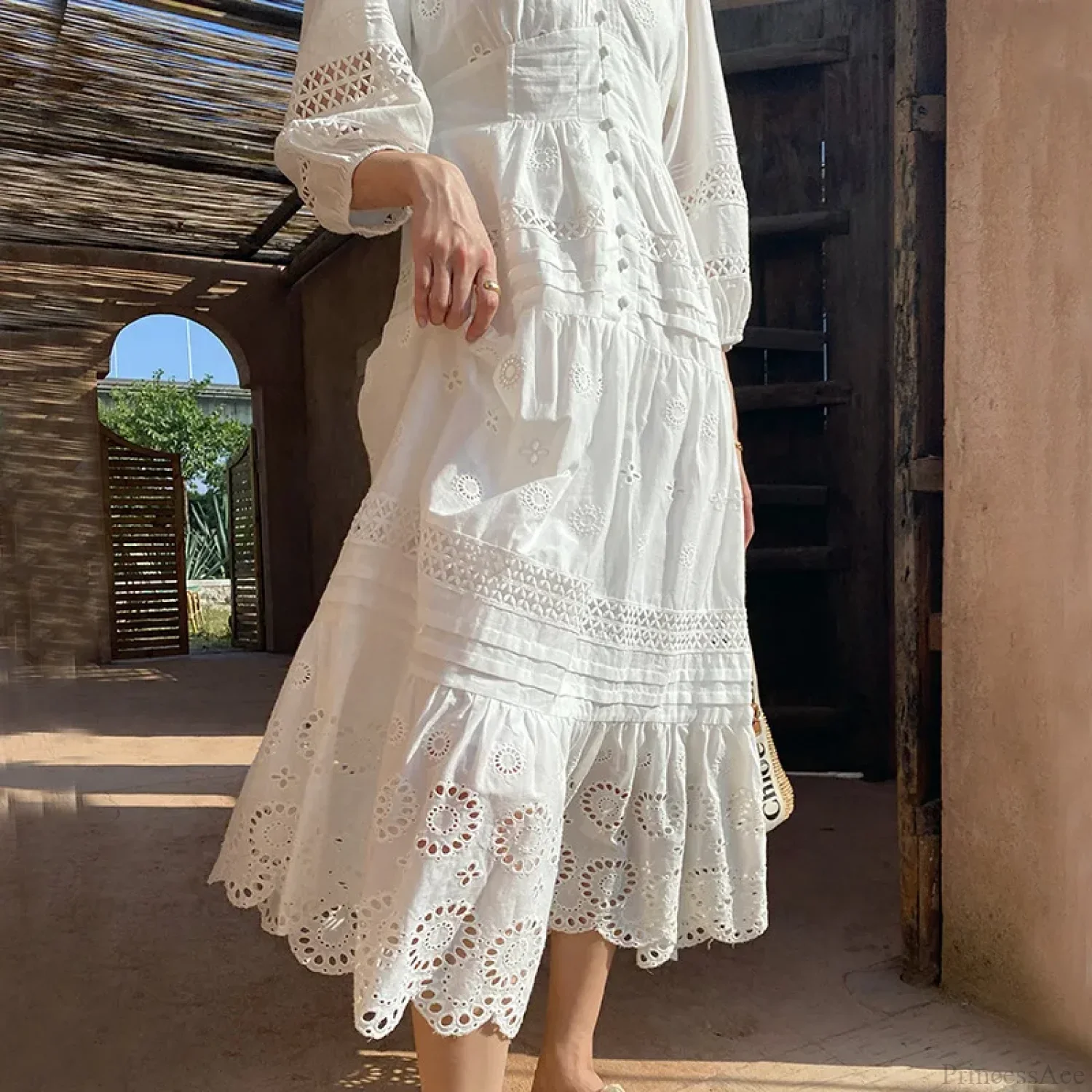 Cotton Floral V-neck Slim Summer Boho Dress - Image 5