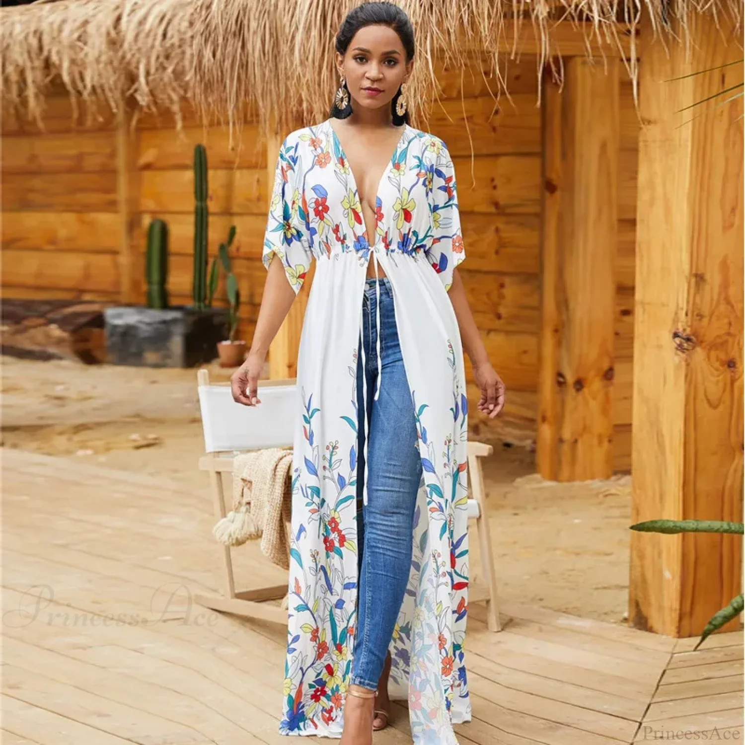 Cotton Kimono Floral Printed Boho Beach Cover Up - Image 7