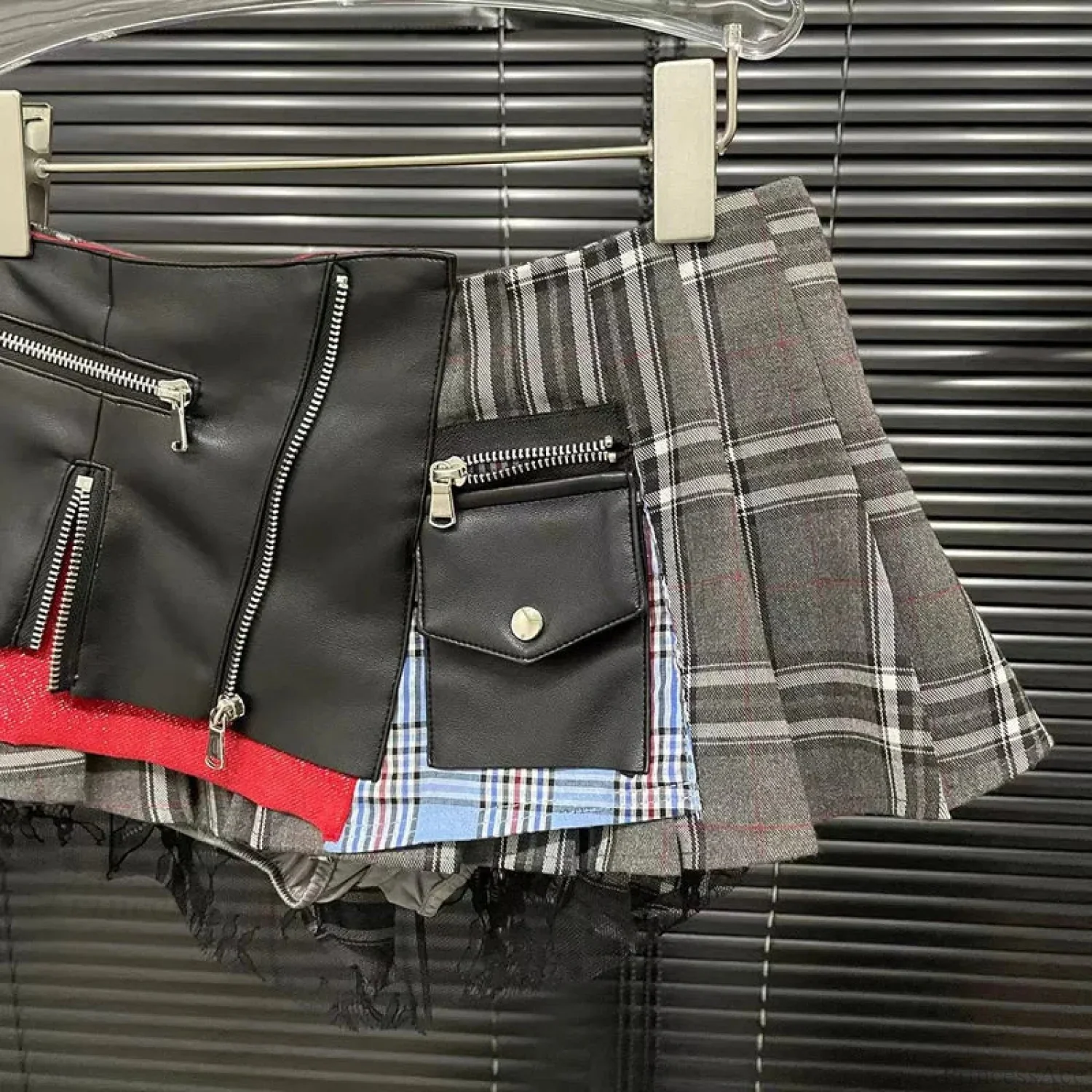 Cotton Lace Patchwork Plaid Skirt - Image 3
