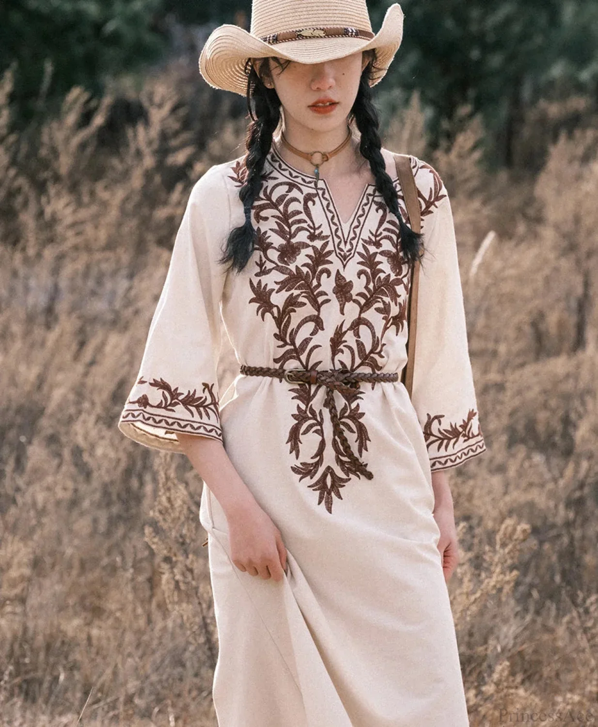 Cotton Linen Floral Boho Dress - Image 2