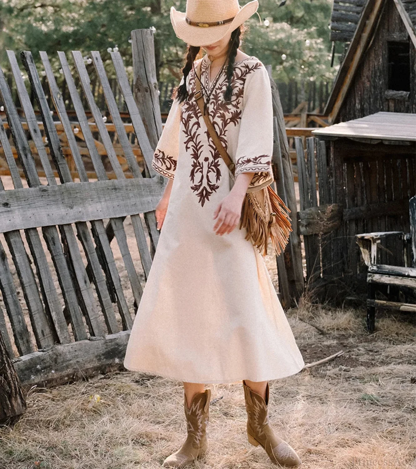 Cotton Linen Floral Boho Dress - Image 3