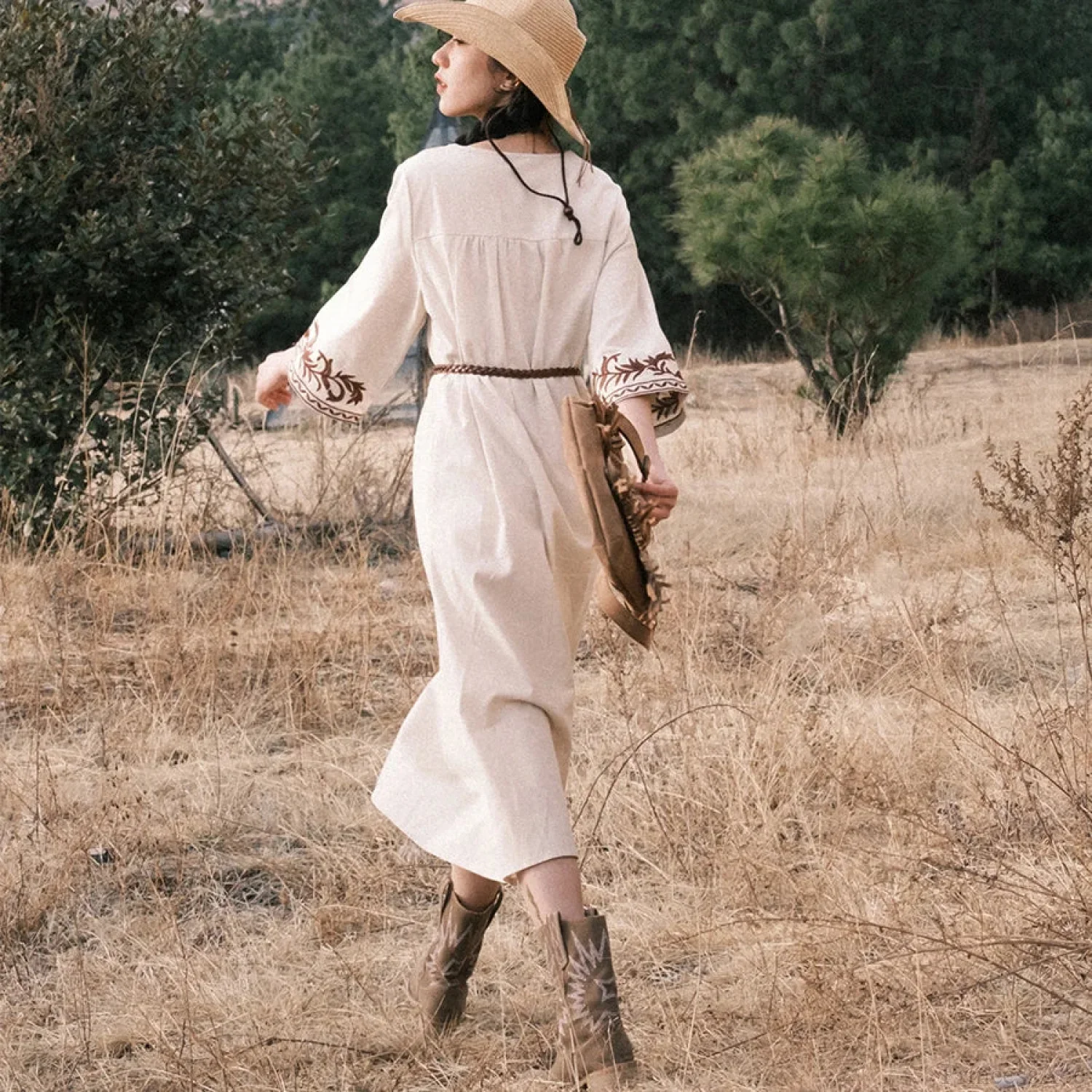 Cotton Linen Floral Boho Dress - Image 4