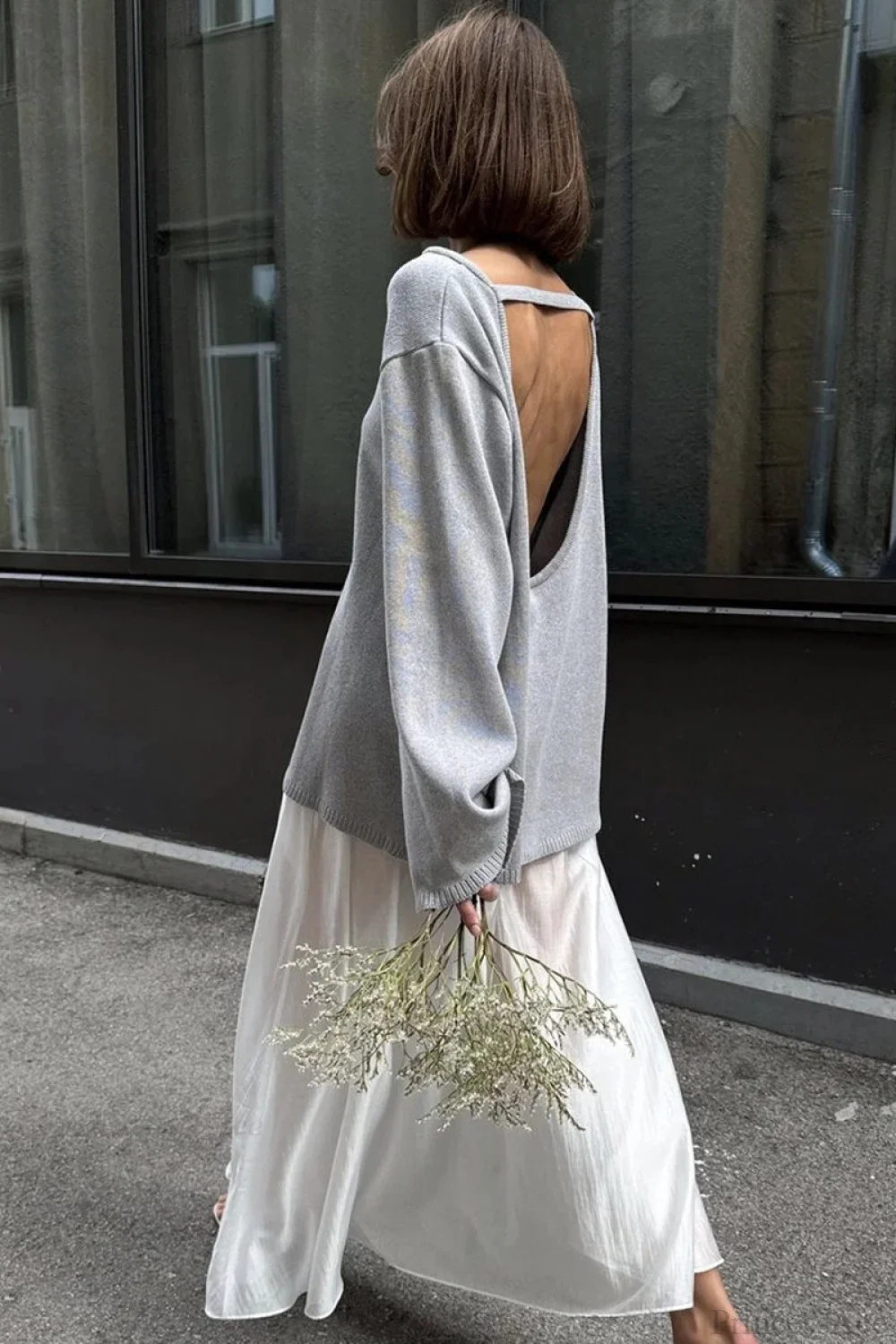 Cotton Loose Fit Off-Shoulder Knit Sweater - Image 4