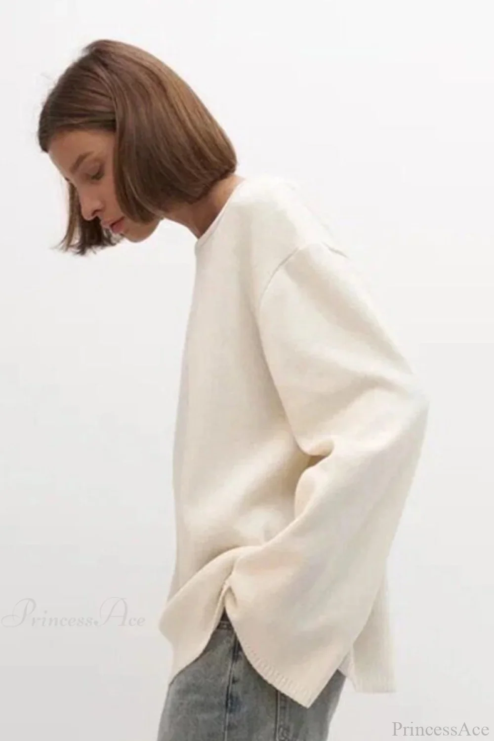 Cotton Loose Fit Off-Shoulder Knit Sweater - Image 6