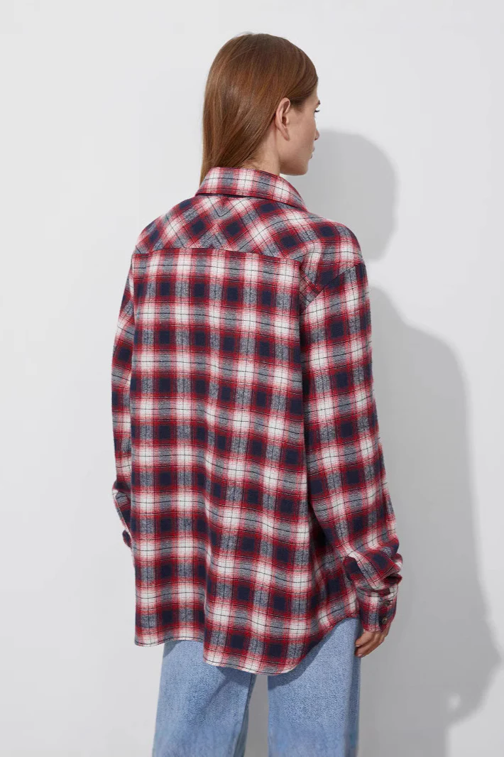 Cotton Plaid Oversized Shirt Blouse - Image 4