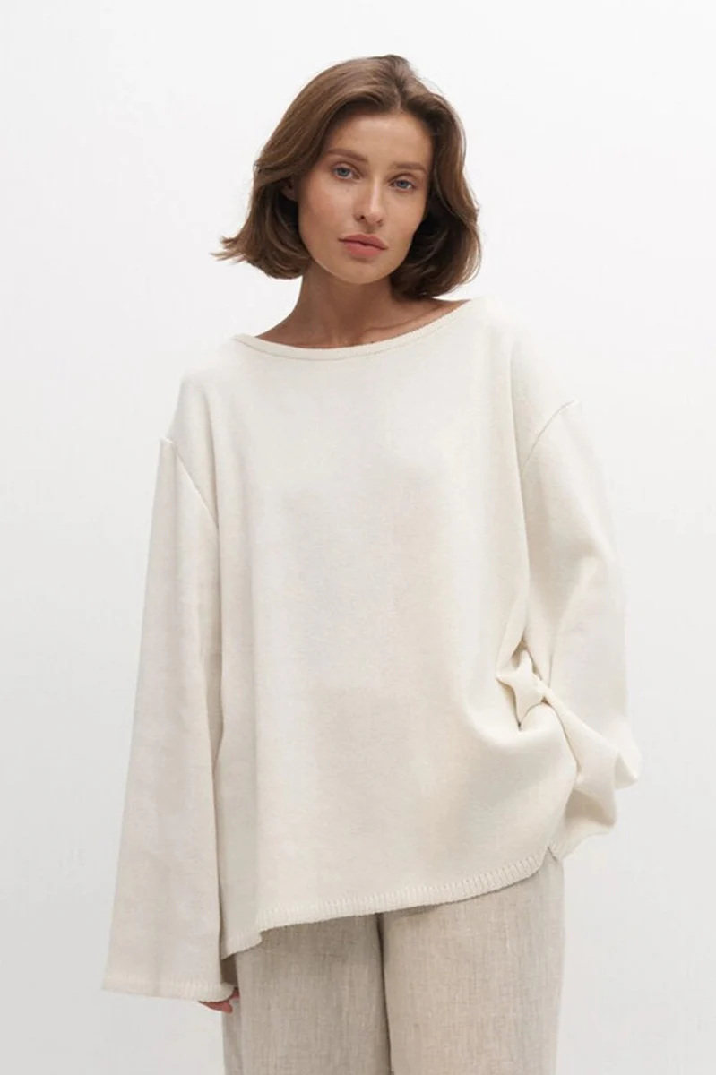 Cotton Pullover Open-Back Loose Sexy Knit Top - Image 12