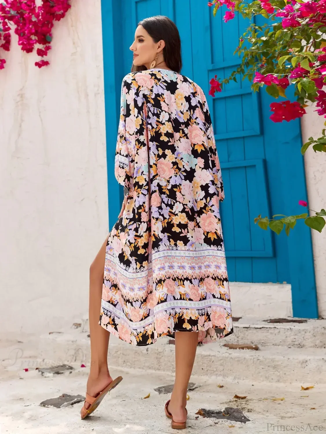 Cotton Rayon Floral Print Long Sleeve Boho Cover up - Image 6