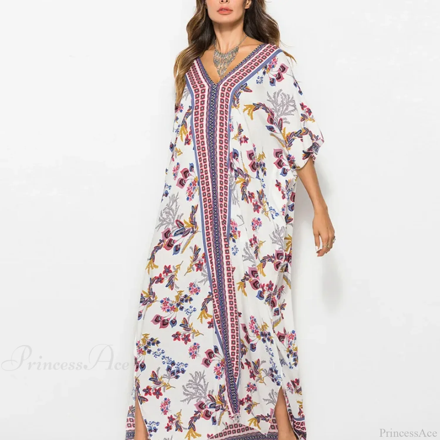 Cotton Rayon Floral Print Maxi Boho Cover up - Image 5