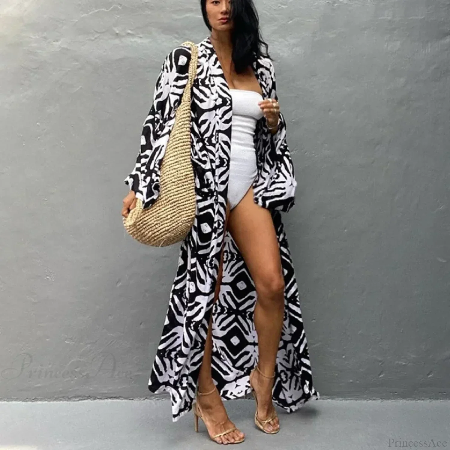Cotton Rayon Printed Self Belted Maxi Boho Cover up - Image 3