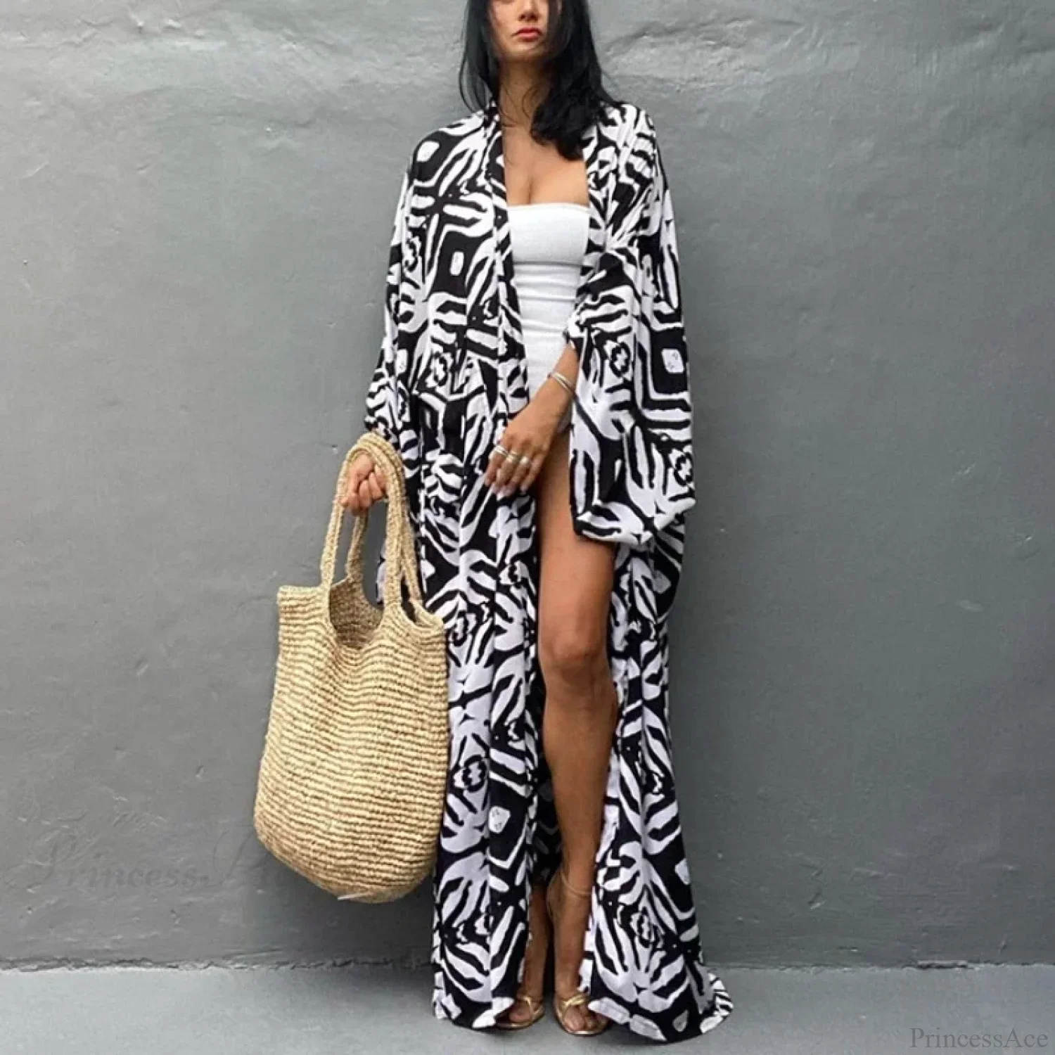Cotton Rayon Printed Self Belted Maxi Boho Cover up - Image 4