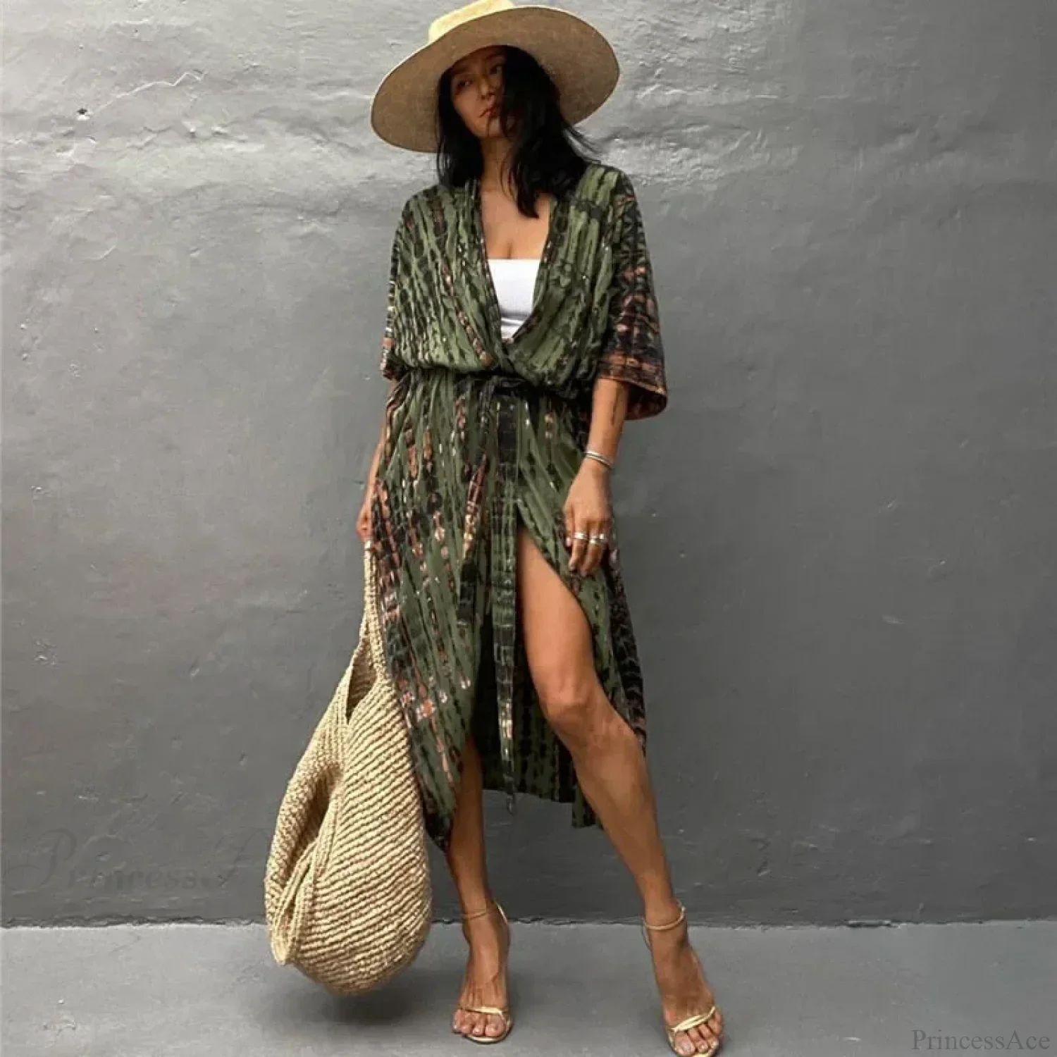Cotton Rayon Striped Print Cardigan Boho Beach Cover up - Image 16