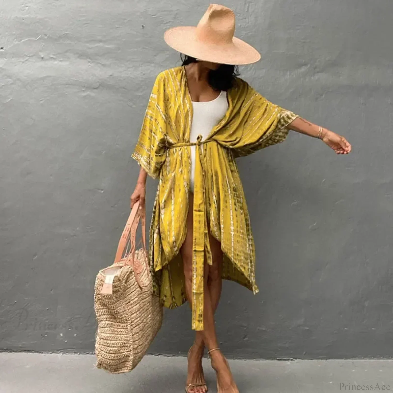 Cotton Rayon Striped Print Cardigan Boho Beach Cover up - Image 3
