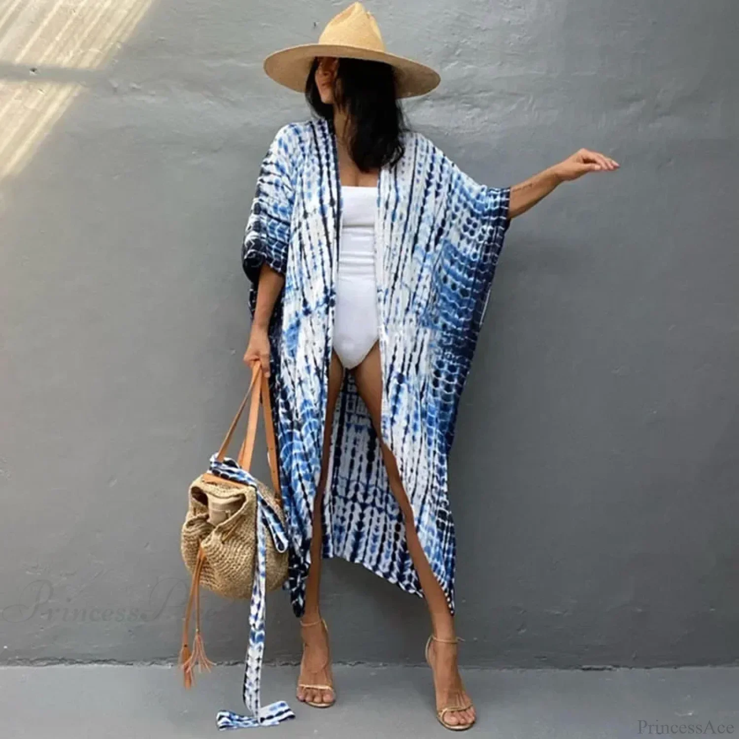 Cotton Rayon Striped Print Cardigan Boho Beach Cover up - Image 6