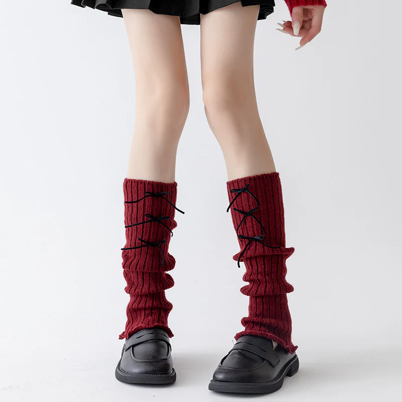 Cotton Ruffled Red Leg Warmers - Image 2