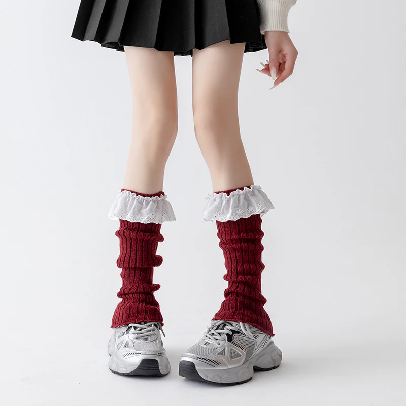 Cotton Ruffled Red Leg Warmers - Image 3