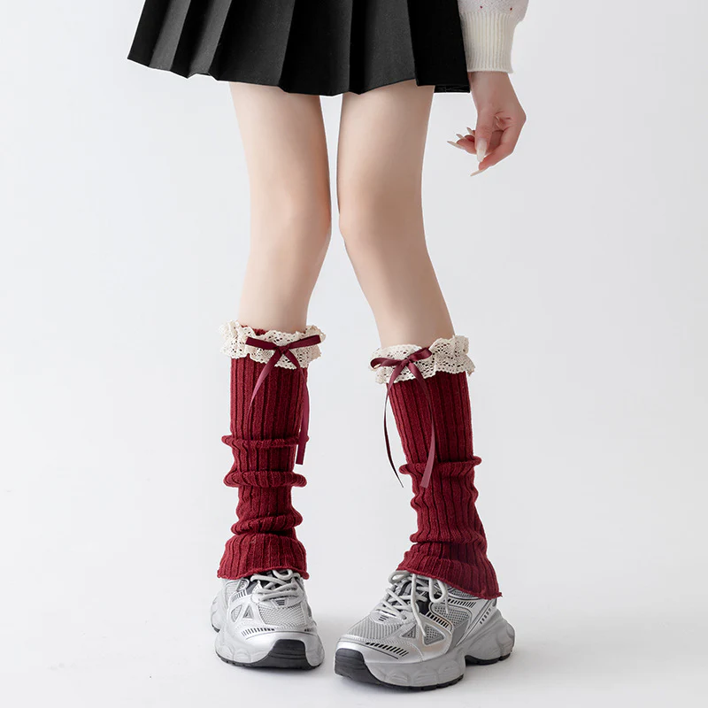 Cotton Ruffled Red Leg Warmers - Image 4
