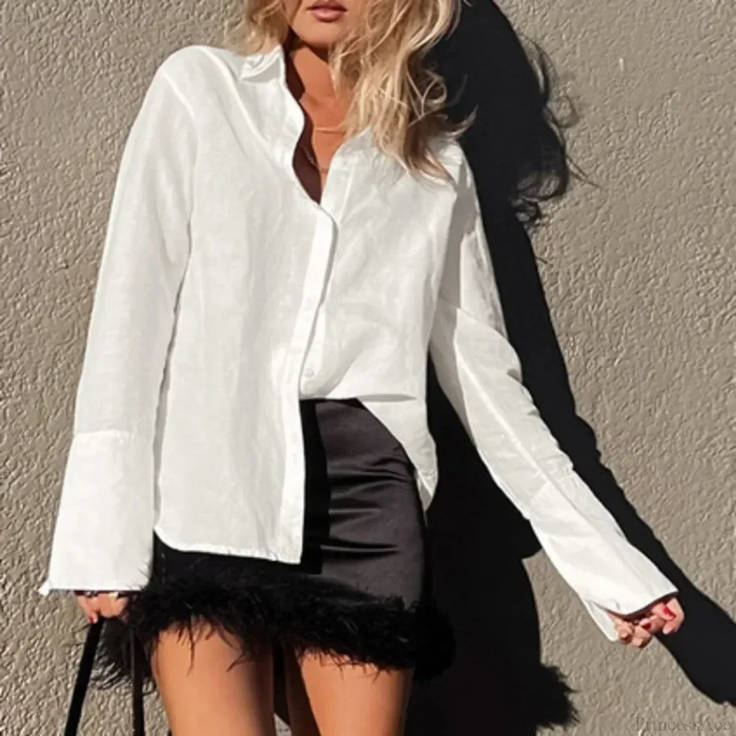 Cotton Solid Loose Casual Office Blouse - Image 2