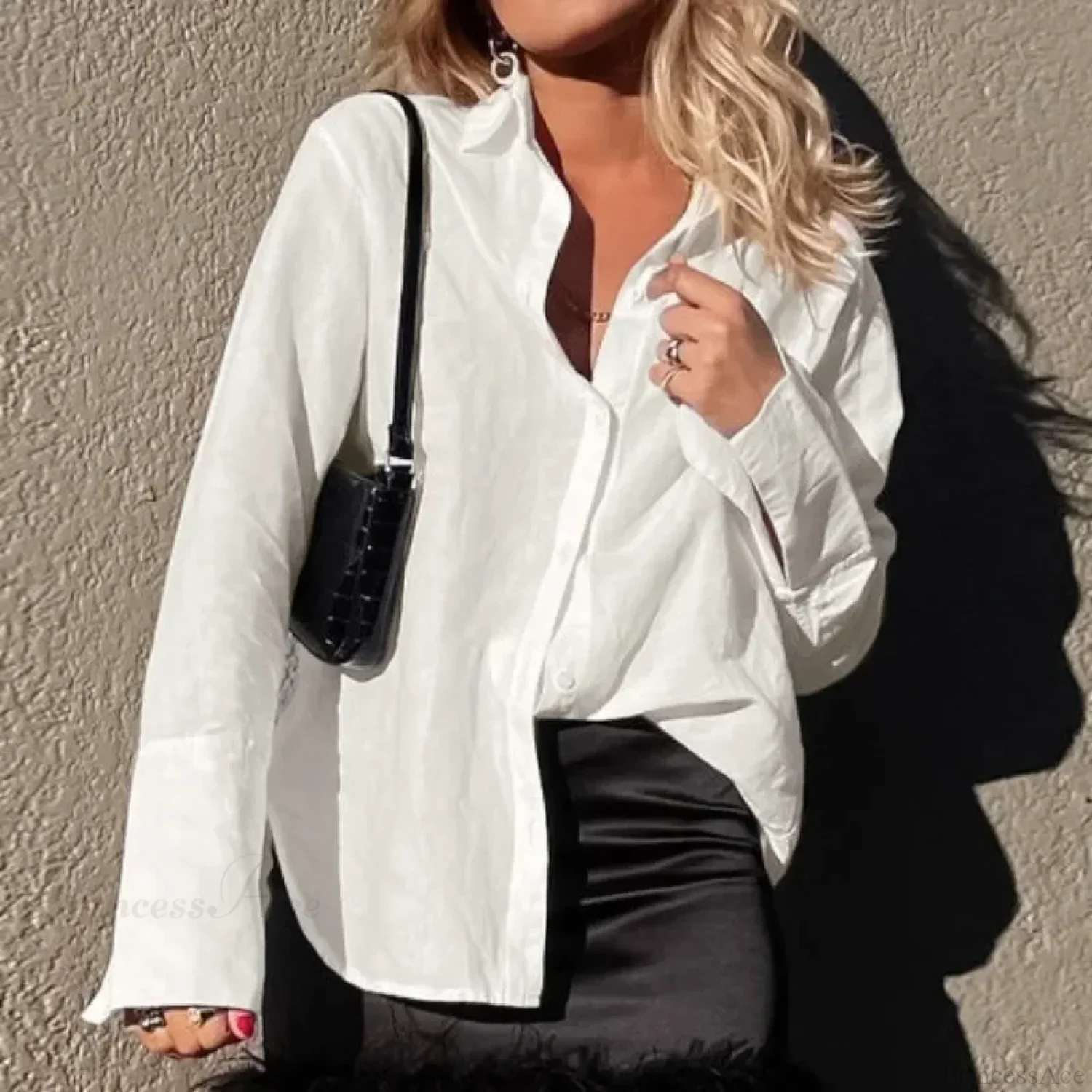 Cotton Solid Loose Casual Office Blouse - Image 4
