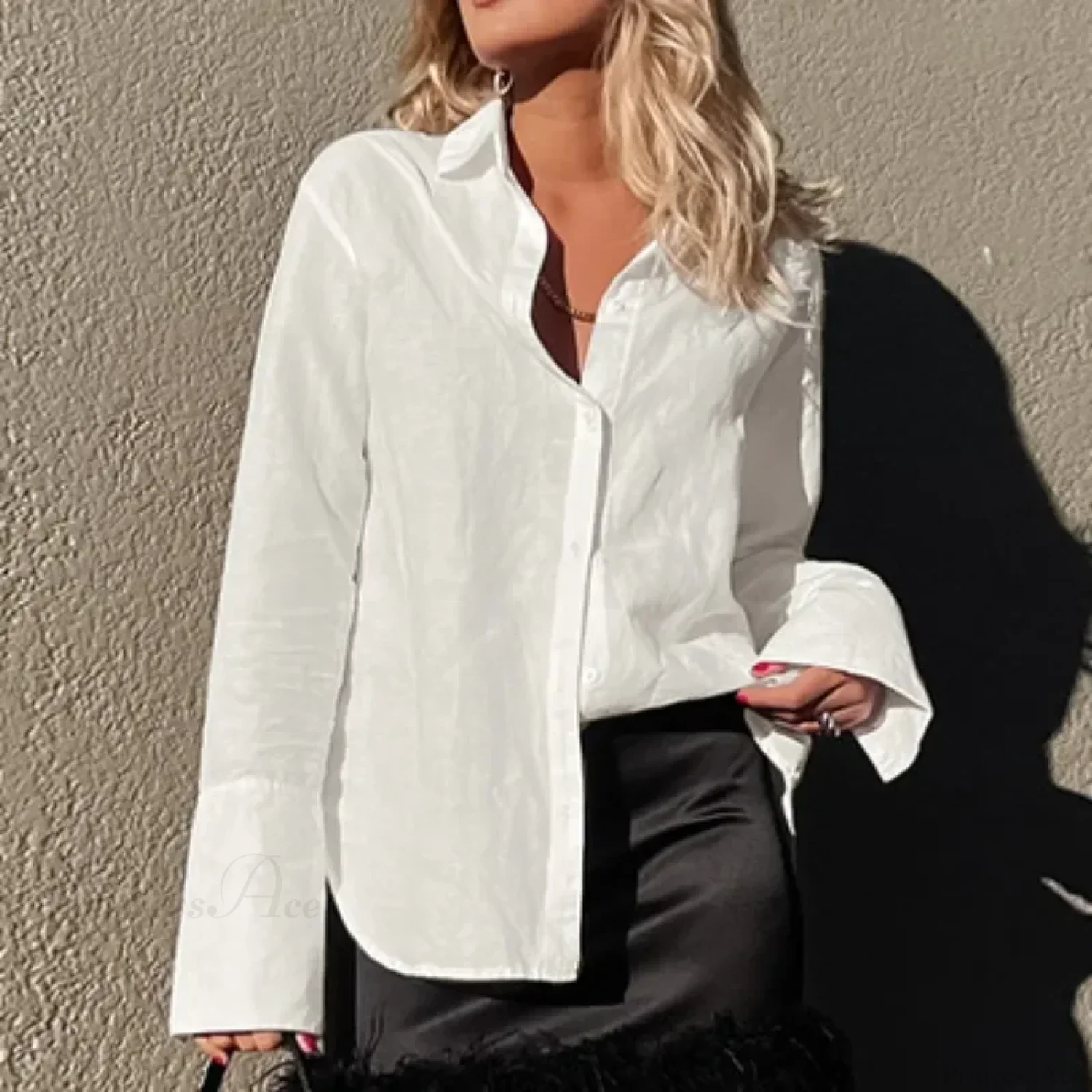 Cotton Solid Loose Casual Office Blouse - Image 5