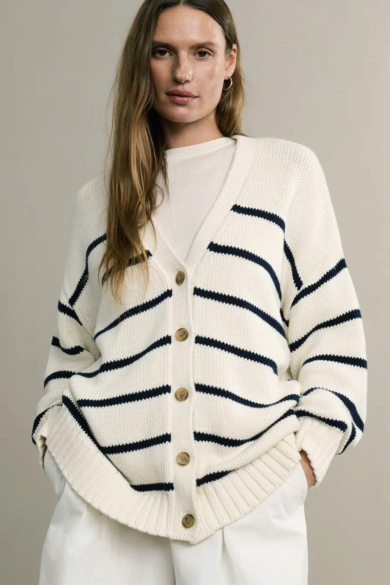 Cotton Striped Cardigan Sweater - Image 2