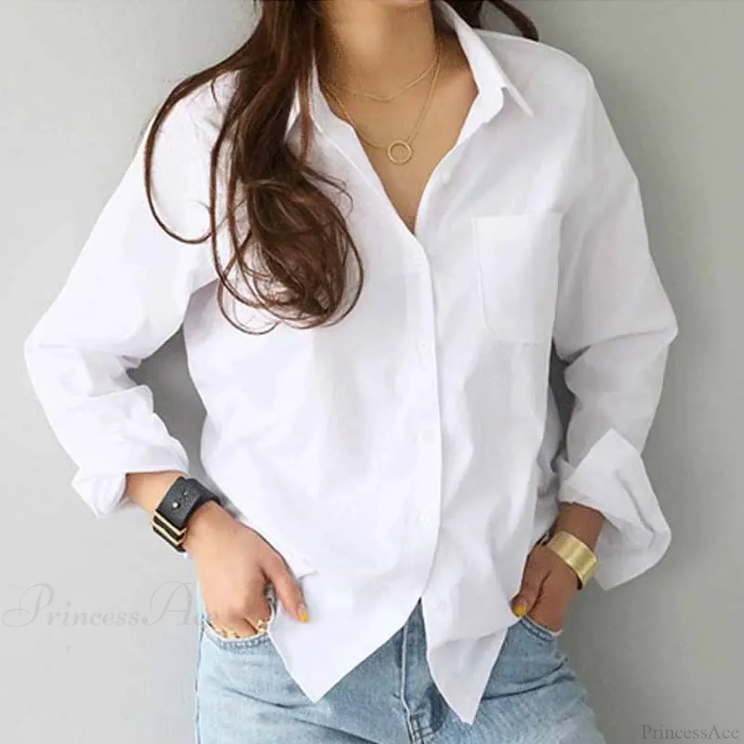 Cotton White Long Sleeve Button-up Blouse - Image 2