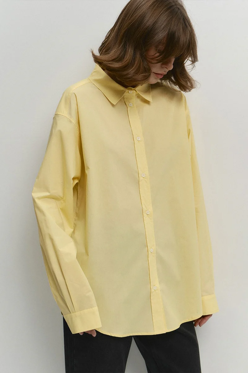 Cotton Yellow Button Down Loose Commuter Blouse - Image 3