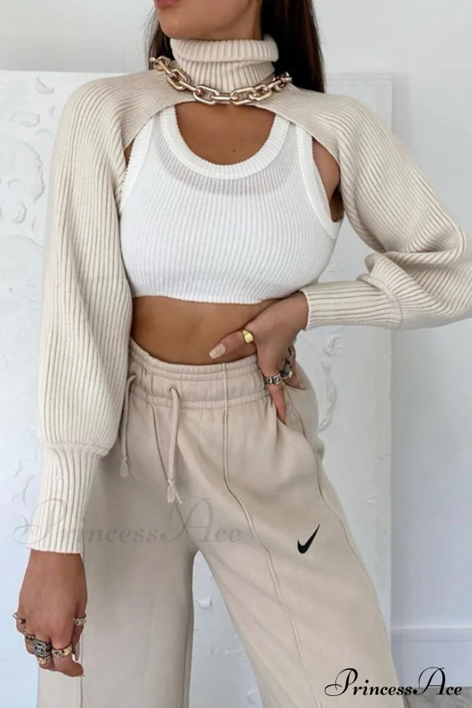 Cover-up Solid Knit Ribbed Turtleneck Sweater - Image 3