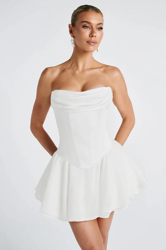 Cowl Neck Strapless Waist-Cinched Party Dress - Image 8