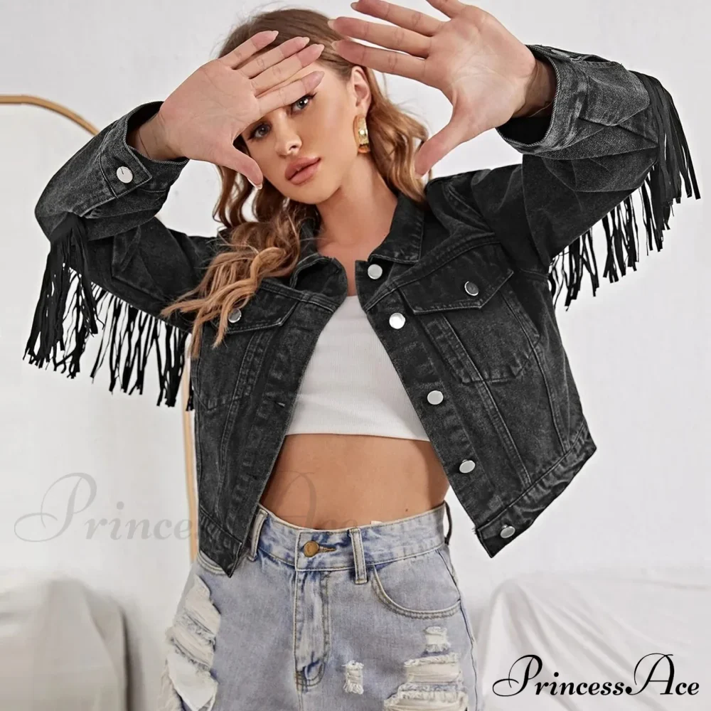 Crop Long Sleeve Button Tassel With Fringe Commuting Warm Chic Stylish Elegant Fashionable Versatile Jacket