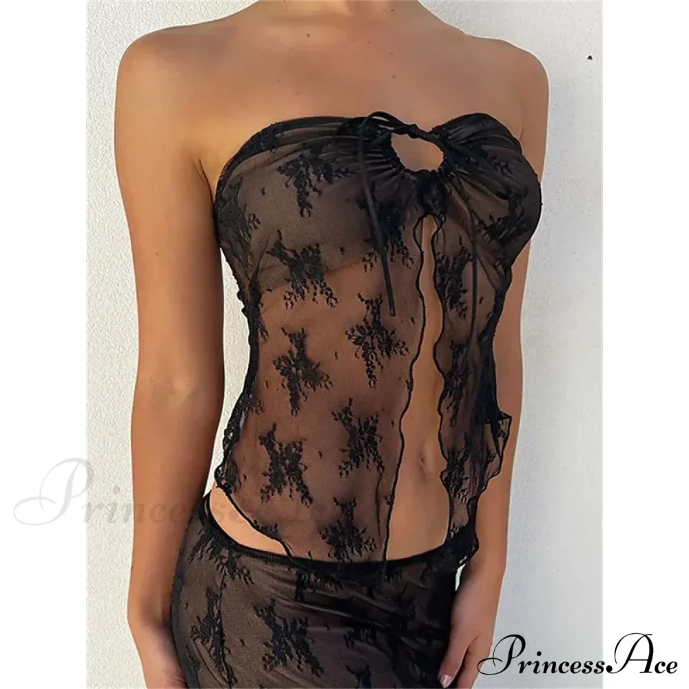 Lace Bustiers Corsets Strapless Off Shoulder Tubes Party Mesh See Through Tank Summer Mini Vest New Tank top - Image 6