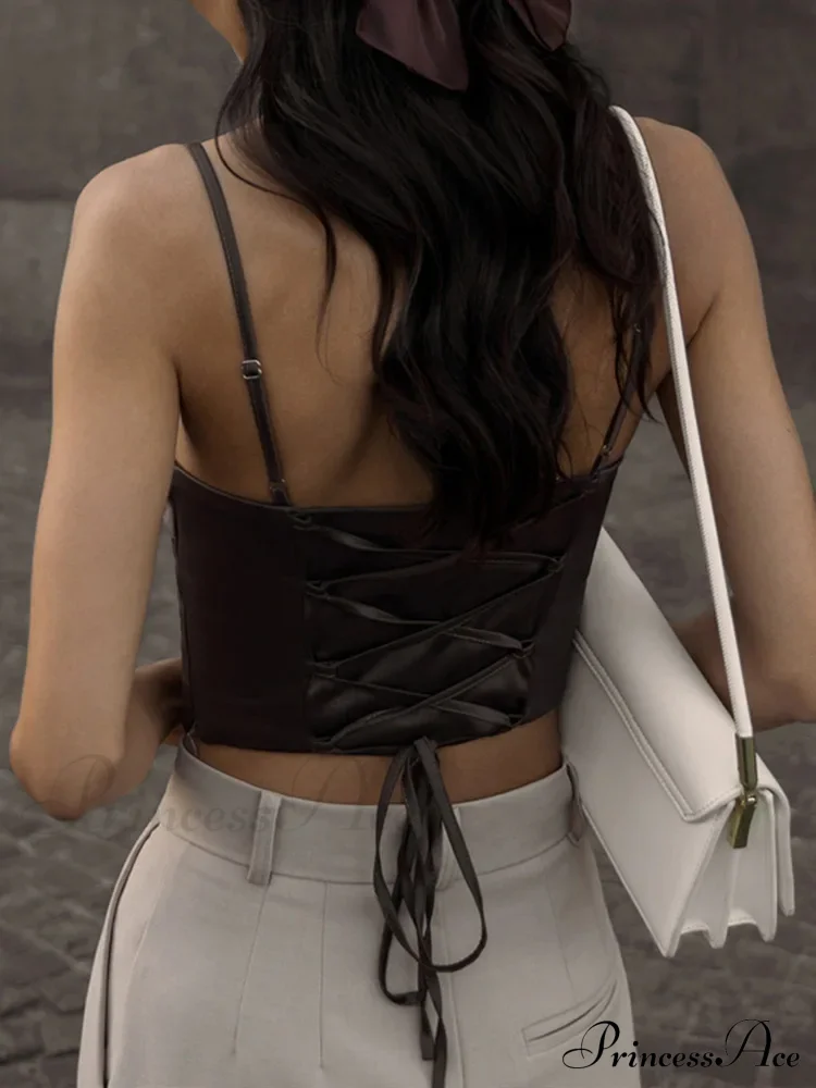 Spaghetti Strap Backless Bandage Skinny Crops Summer Elegant Lace Up Party Streetwear Women Camis Tank top - Image 2