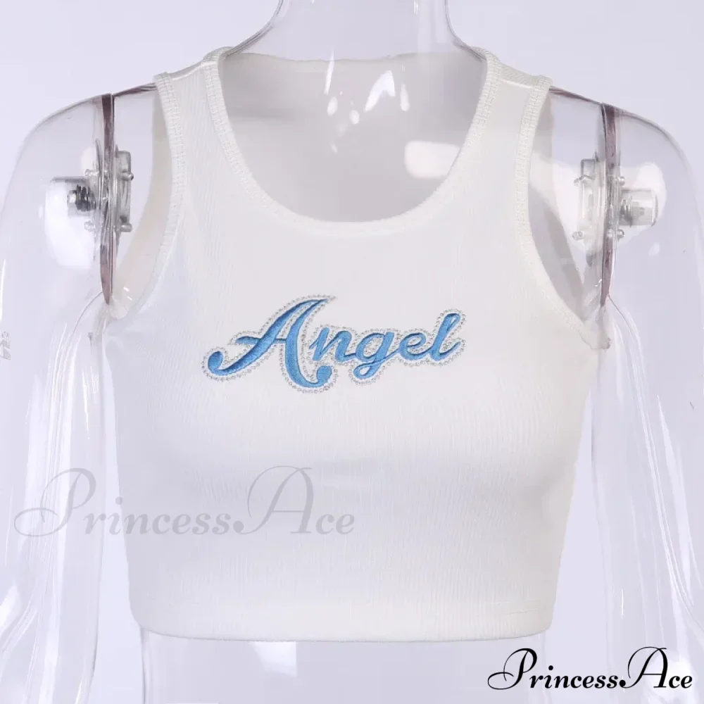Women Letter Embroidery Vest Summer Sleeveless Crop for Ladies Tank top - Image 9