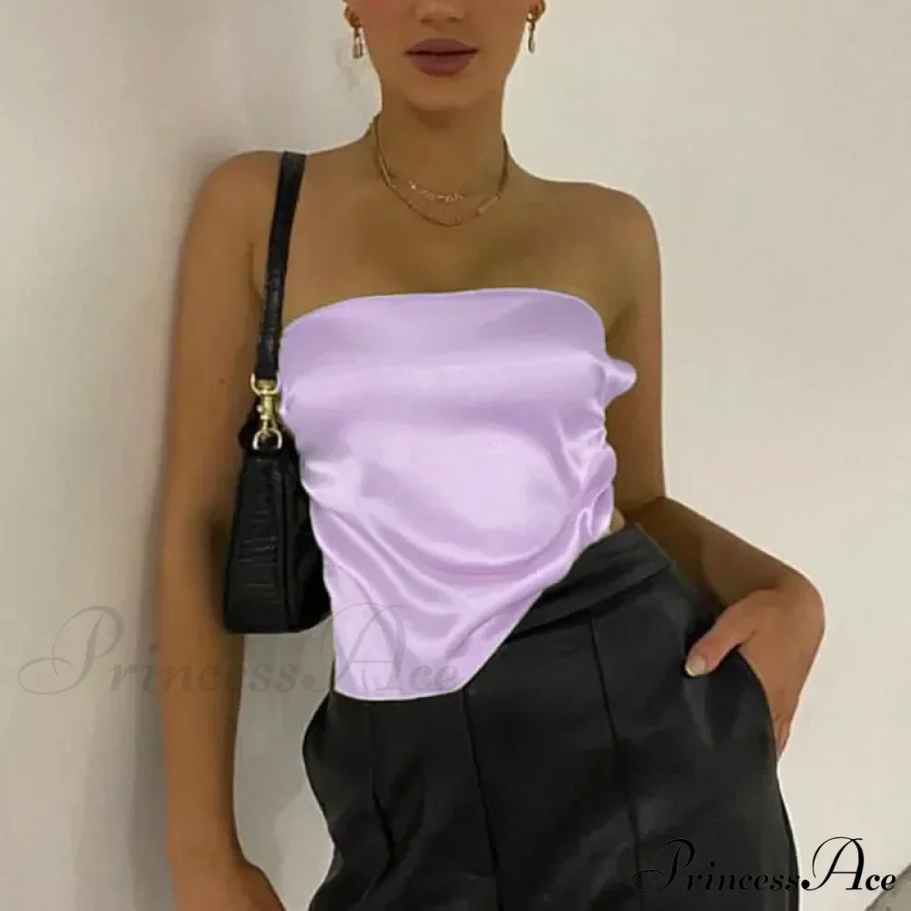 Satin Backless Crop Women Green Summer Cami Bandage Sleeveless Strapless Off Shoulder Tank top - Image 9