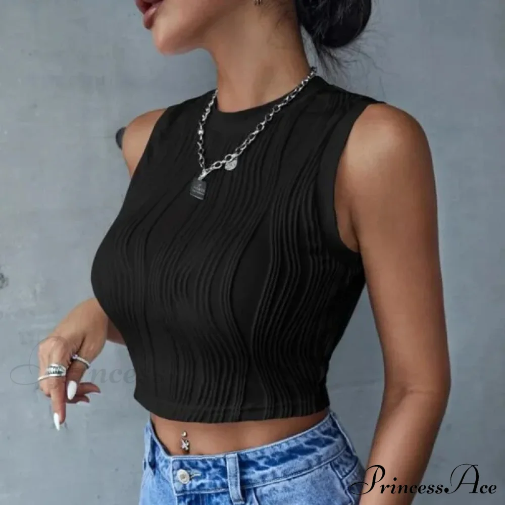 Sleeveless Rib Knit Women Summer Y2K High Street Style Koreanfashion Mock Neck Slim Fit Crop Streetwear Tank top - Image 6