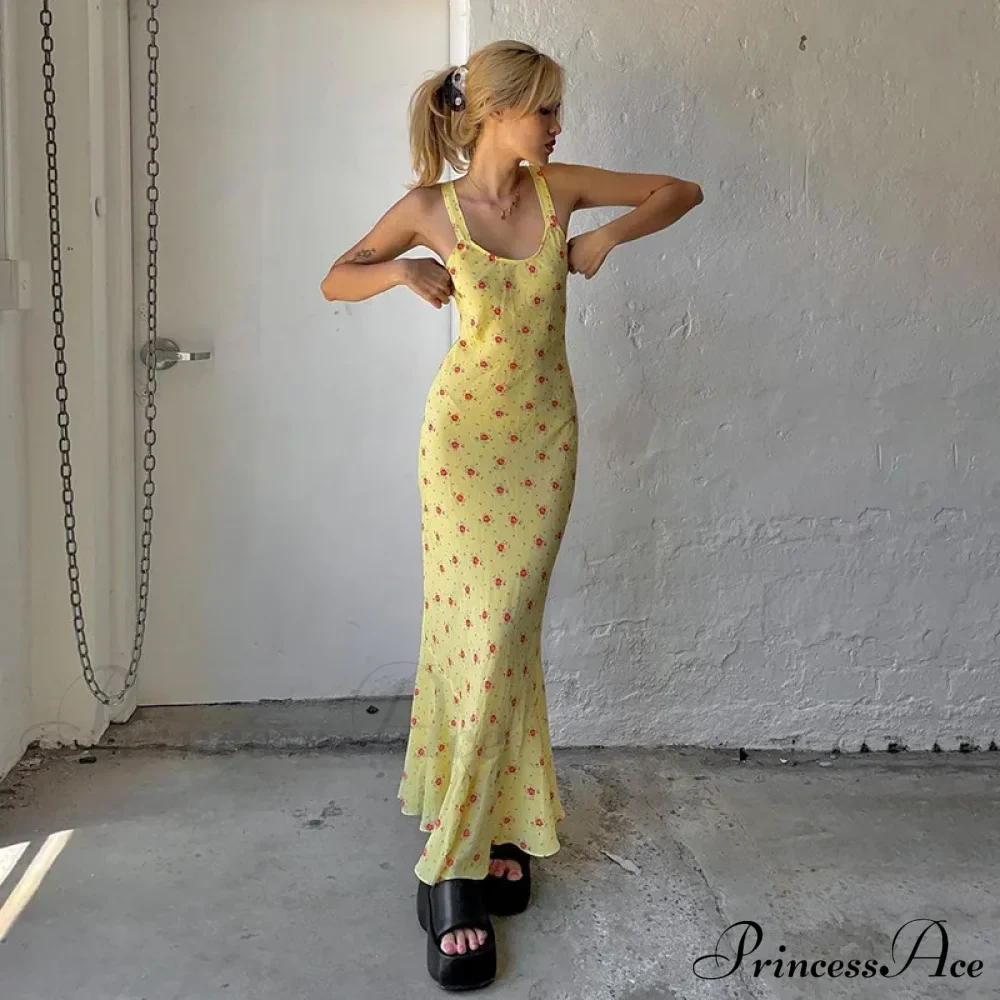 Summer Sleeveless Beach Fashion Floral Print Backless Slim Elegant Club Strap Party Bodycon Dress - Image 3