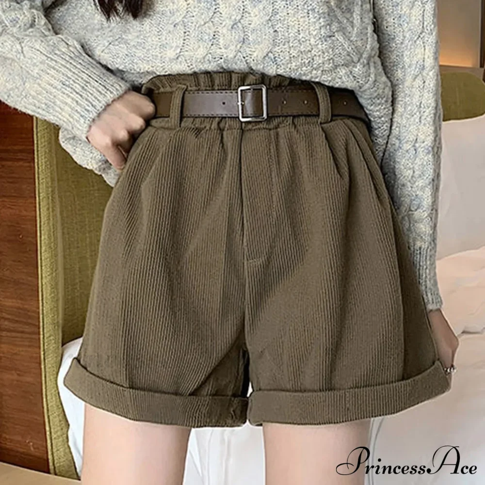 Corduroy High Waist Pleated Shorts - Image 3