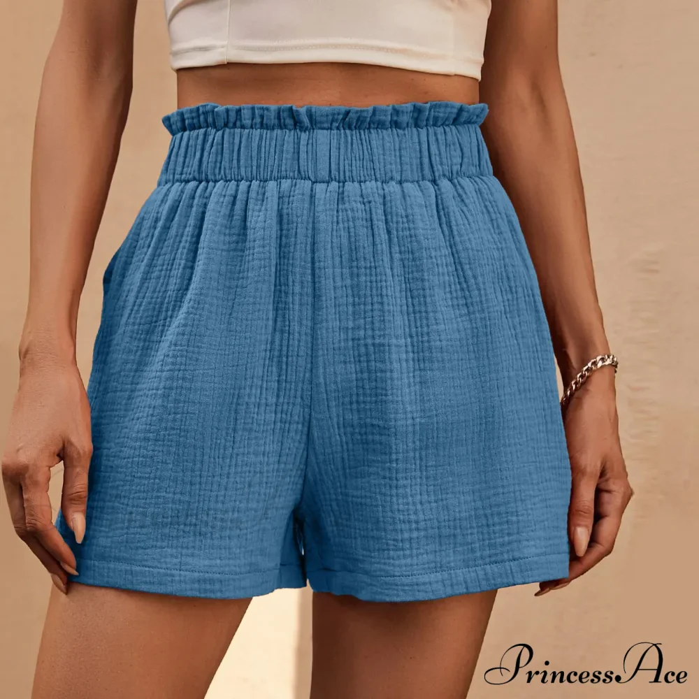 Cotton Double Layered Pleats Hem Straight Leg High Waist Sports Short - Image 7