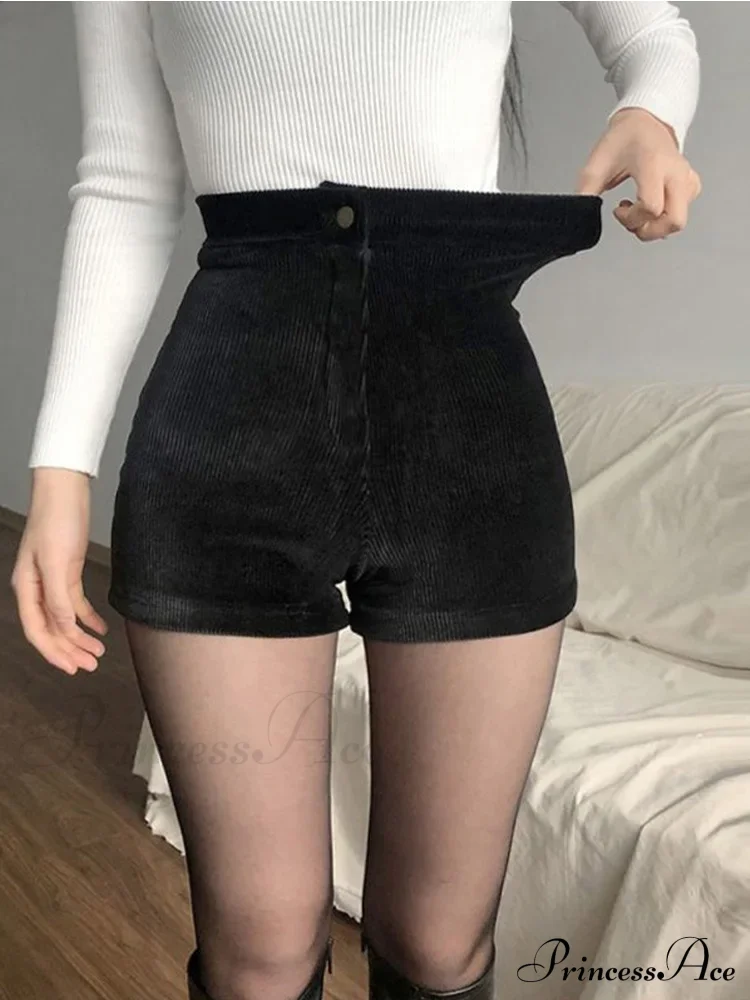 Goth High Waist Spring Autumn Fashion Tight Sexy Stretch Y2K Corduroy Casual Pants Short - Image 2
