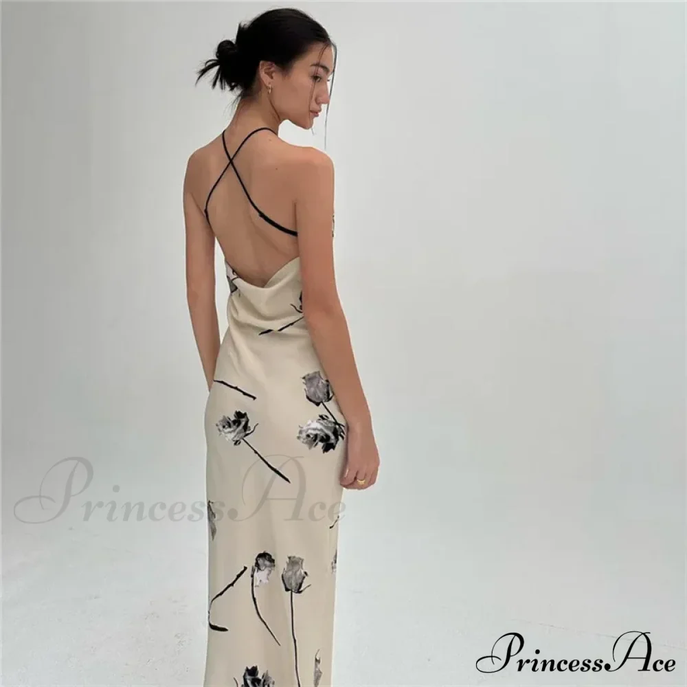 Summer Print Long Halter Backless Satin Split es Women Hot Vestidos Floral Dress - Image 7