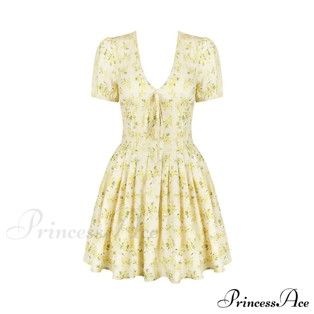 Deep V Short Sleeve Mini Women's Lined Fashion Ball Gown Club Party OutFit Summer Floral Dress - Image 4
