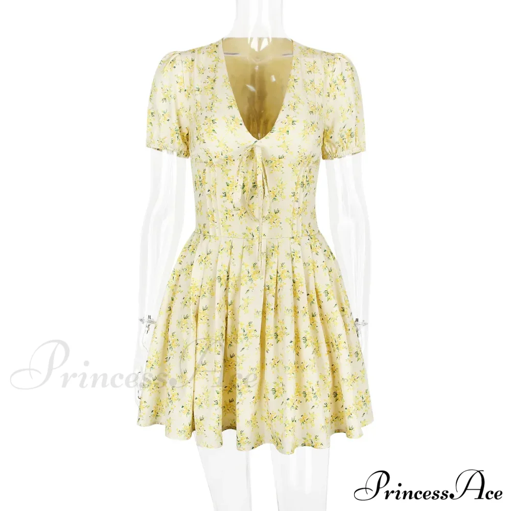 Deep V Short Sleeve Mini Women's Lined Fashion Ball Gown Club Party OutFit Summer Floral Dress - Image 7