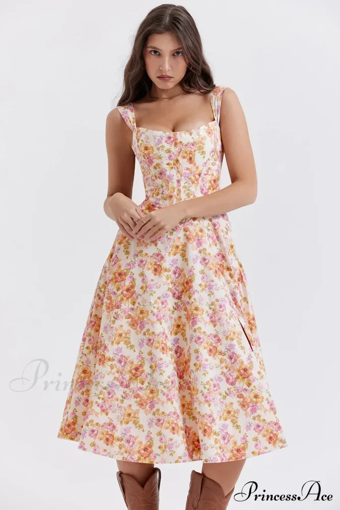 Slip Spring and Summer Thin Ribbon Split Long es for Women Floral Dress - Image 5