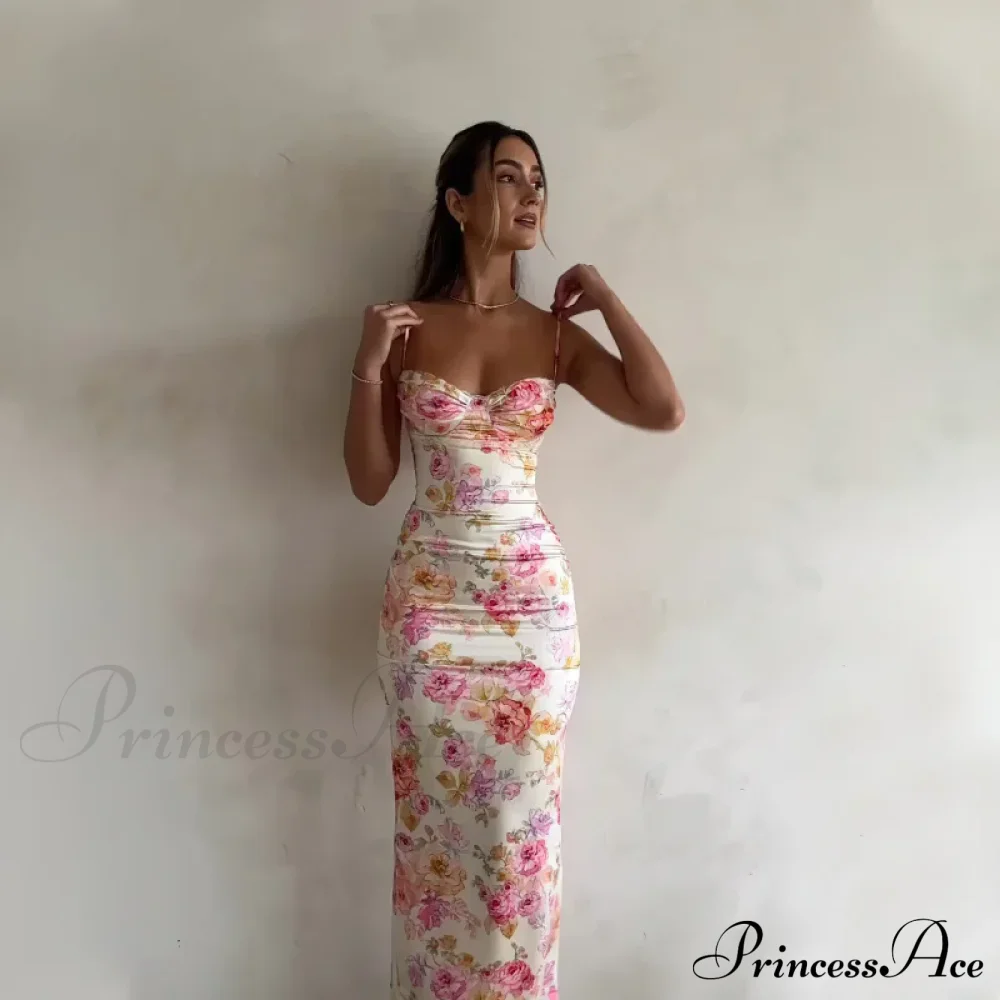 Suspender Split SlimSleeveless Beach Spaghetti Strap Summer Floral Dress - Image 3