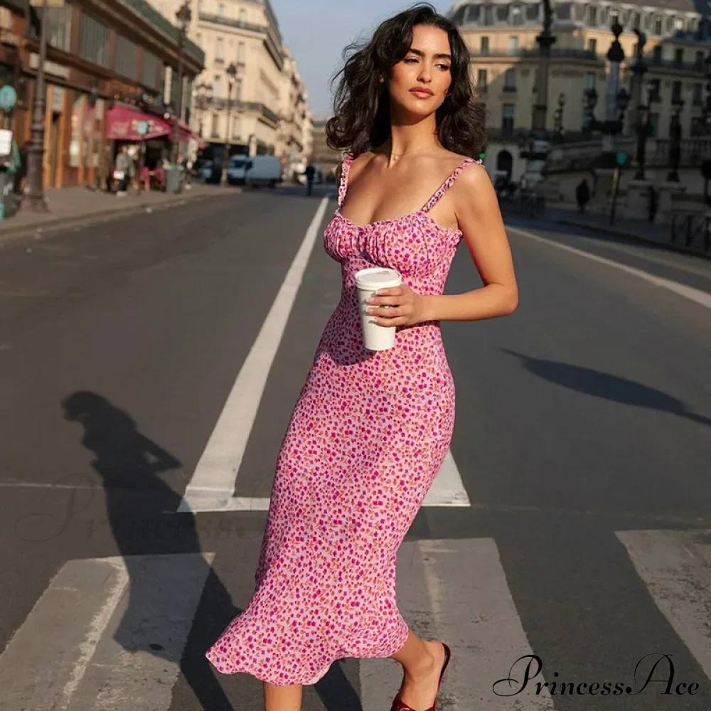 Suspender Split Mini Summer New Spaghetti Strap Floral Dress - Image 3