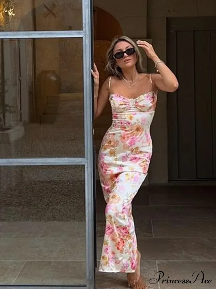 Suninheart Spaghetti Strap Print Party Wedding Guest Holiday Floral Dress - Image 3