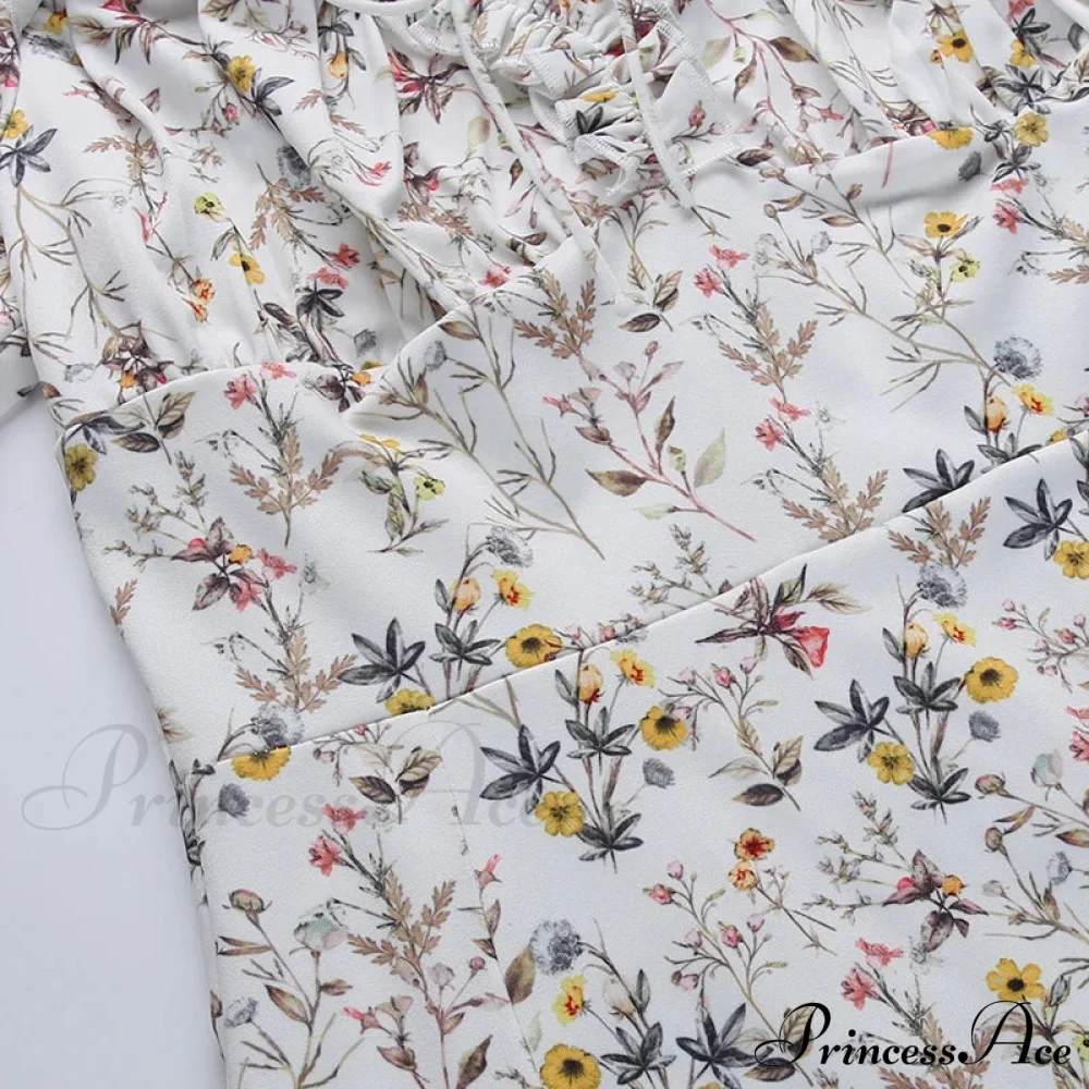 Off Shoulder Flower Print High Split Elegant Long Backless Bodycon Summer Floral Dress - Image 6