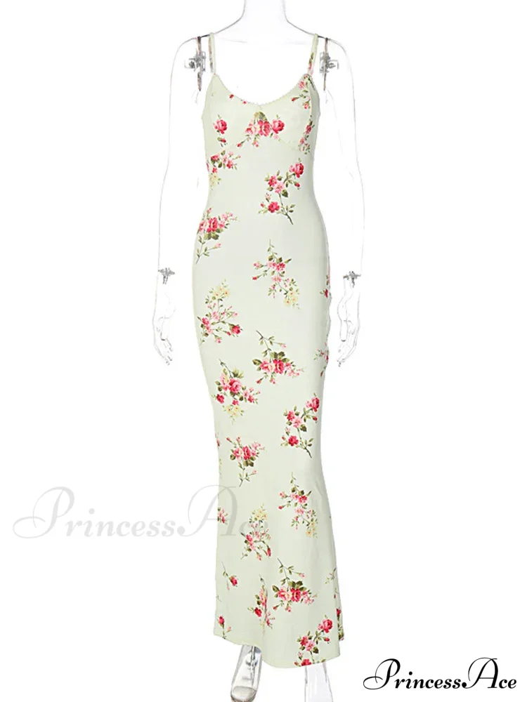 Dulzura Print Strap Midi Bodycon Party Clothes Summer Long Y2K Evening Holiday Floral Dress - Image 6